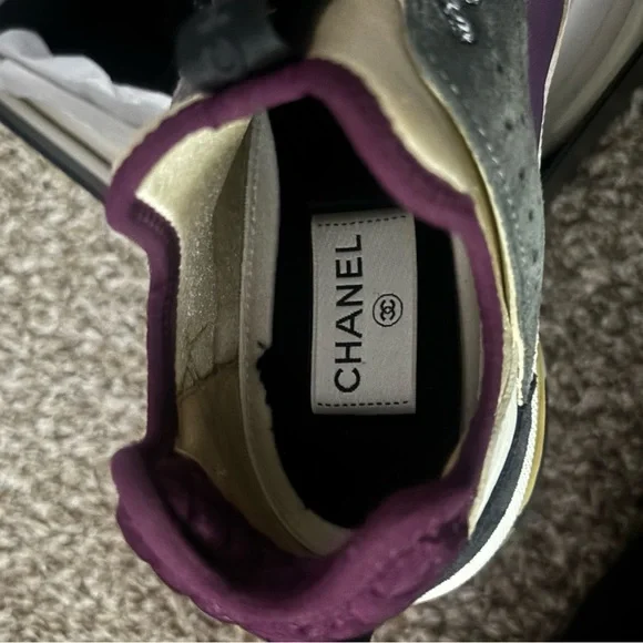 Women's CHANEL Designer Sneakers in Gray and Cream - Picture 3 of 9